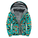 Japanese Sushi And Rolls Pattern Print Sherpa Lined Zip Up Hoodie