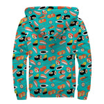 Japanese Sushi And Rolls Pattern Print Sherpa Lined Zip Up Hoodie