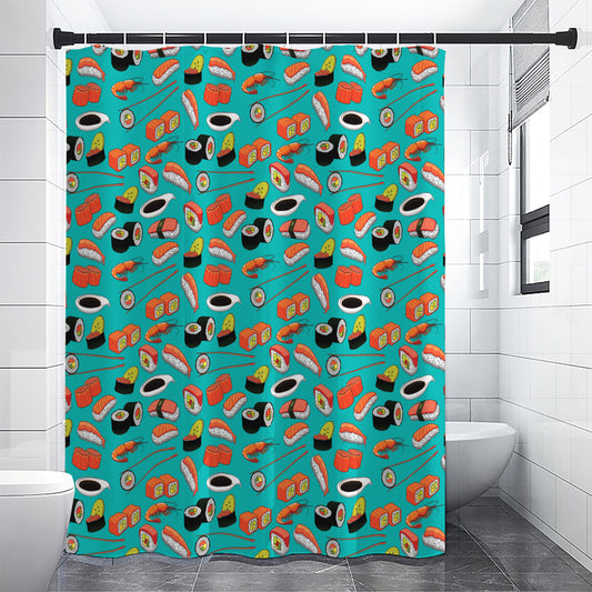 Japanese Sushi And Rolls Pattern Print Shower Curtain