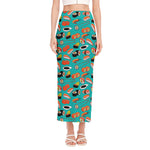Japanese Sushi And Rolls Pattern Print Side Slit Maxi Skirt