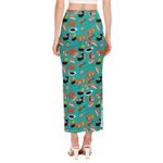 Japanese Sushi And Rolls Pattern Print Side Slit Maxi Skirt