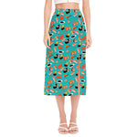 Japanese Sushi And Rolls Pattern Print Side Slit Midi Skirt