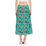 Japanese Sushi And Rolls Pattern Print Side Slit Midi Skirt
