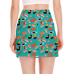 Japanese Sushi And Rolls Pattern Print Side Slit Mini Skirt