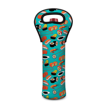 Japanese Sushi And Rolls Pattern Print Single Neoprene Wine Tote