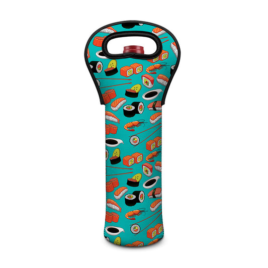 Japanese Sushi And Rolls Pattern Print Single Neoprene Wine Tote
