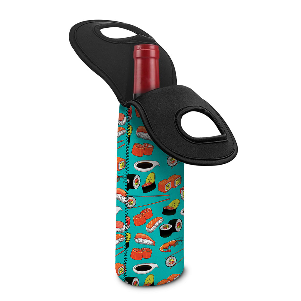 Japanese Sushi And Rolls Pattern Print Single Neoprene Wine Tote