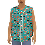 Japanese Sushi And Rolls Pattern Print Sleeveless Baseball Jersey