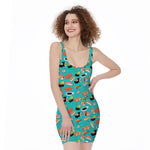 Japanese Sushi And Rolls Pattern Print Sleeveless Bodycon Dress