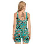 Japanese Sushi And Rolls Pattern Print Sleeveless One Piece Swimsuit
