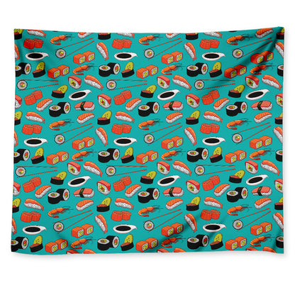 Japanese Sushi And Rolls Pattern Print Tapestry