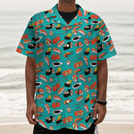 Japanese Sushi And Rolls Pattern Print Textured Short Sleeve Shirt