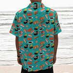 Japanese Sushi And Rolls Pattern Print Textured Short Sleeve Shirt