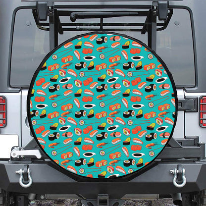 Japanese Sushi And Rolls Pattern Print Tire Cover