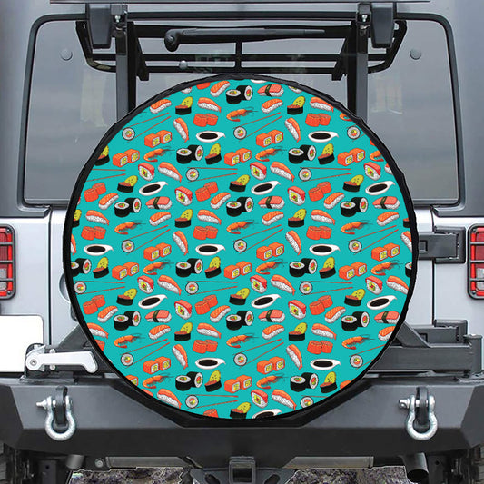 Japanese Sushi And Rolls Pattern Print Tire Cover