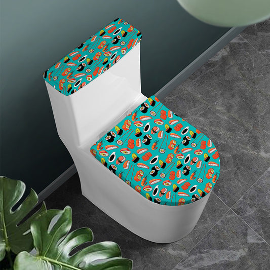 Japanese Sushi And Rolls Pattern Print Toilet Lid And Tank Cover Set