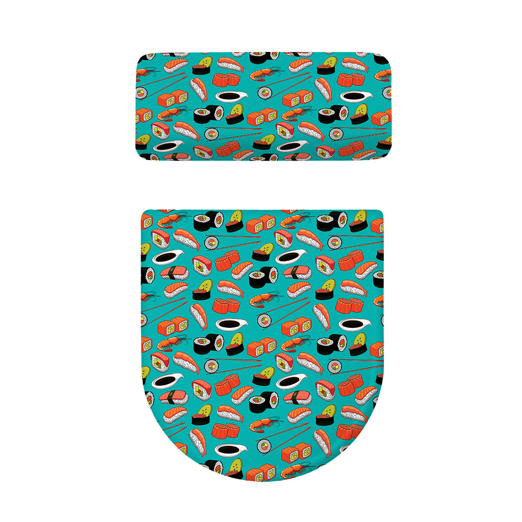 Japanese Sushi And Rolls Pattern Print Toilet Lid And Tank Cover Set