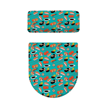 Japanese Sushi And Rolls Pattern Print Toilet Lid And Tank Cover Set