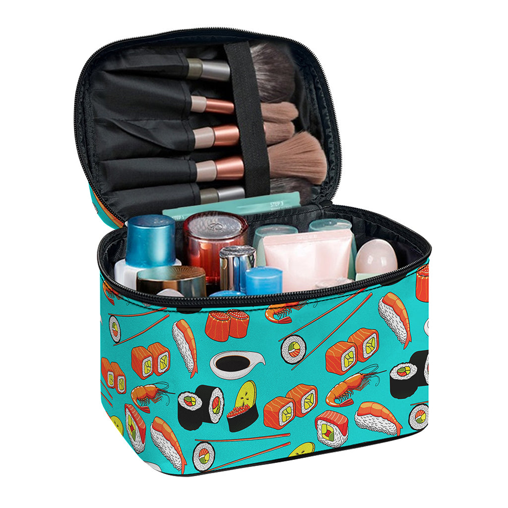 Japanese Sushi And Rolls Pattern Print Travel Makeup Bag