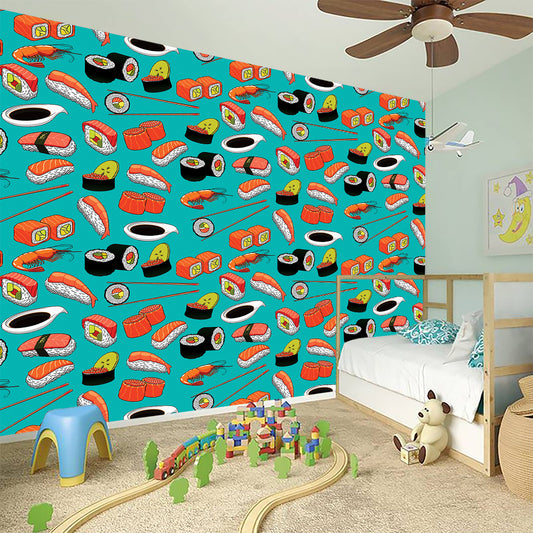 Japanese Sushi And Rolls Pattern Print Wall Sticker