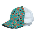 Japanese Sushi And Rolls Pattern Print White Mesh Trucker Cap