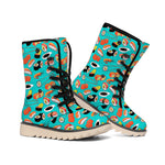 Japanese Sushi And Rolls Pattern Print Winter Boots