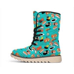 Japanese Sushi And Rolls Pattern Print Winter Boots