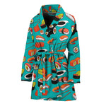 Japanese Sushi And Rolls Pattern Print Women's Bathrobe
