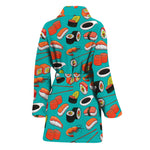 Japanese Sushi And Rolls Pattern Print Women's Bathrobe