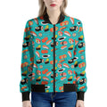 Japanese Sushi And Rolls Pattern Print Women's Bomber Jacket