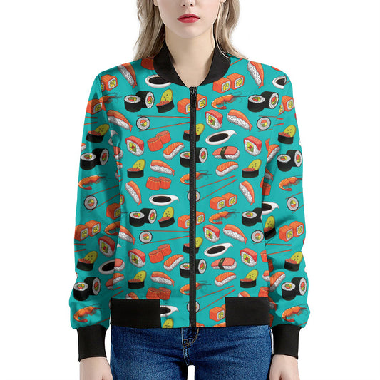 Japanese Sushi And Rolls Pattern Print Women's Bomber Jacket
