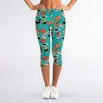 Japanese Sushi And Rolls Pattern Print Women's Capri Leggings