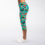 Japanese Sushi And Rolls Pattern Print Women's Capri Leggings
