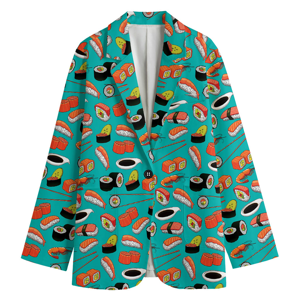 Japanese Sushi And Rolls Pattern Print Women's Cotton Blazer
