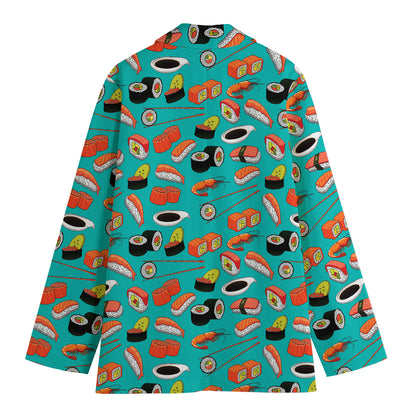 Japanese Sushi And Rolls Pattern Print Women's Cotton Blazer