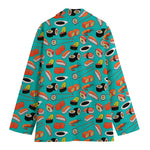 Japanese Sushi And Rolls Pattern Print Women's Cotton Blazer