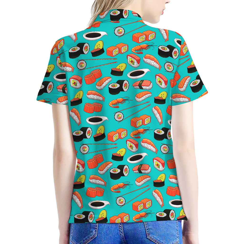 Japanese Sushi And Rolls Pattern Print Women's Polo Shirt