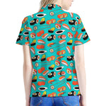 Japanese Sushi And Rolls Pattern Print Women's Polo Shirt