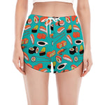 Japanese Sushi And Rolls Pattern Print Women's Split Running Shorts