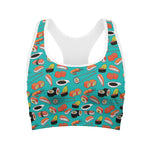 Japanese Sushi And Rolls Pattern Print Women's Sports Bra