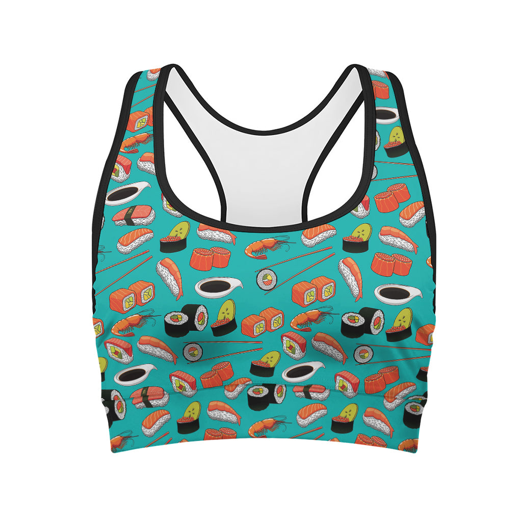 Japanese Sushi And Rolls Pattern Print Women's Sports Bra