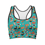 Japanese Sushi And Rolls Pattern Print Women's Sports Bra