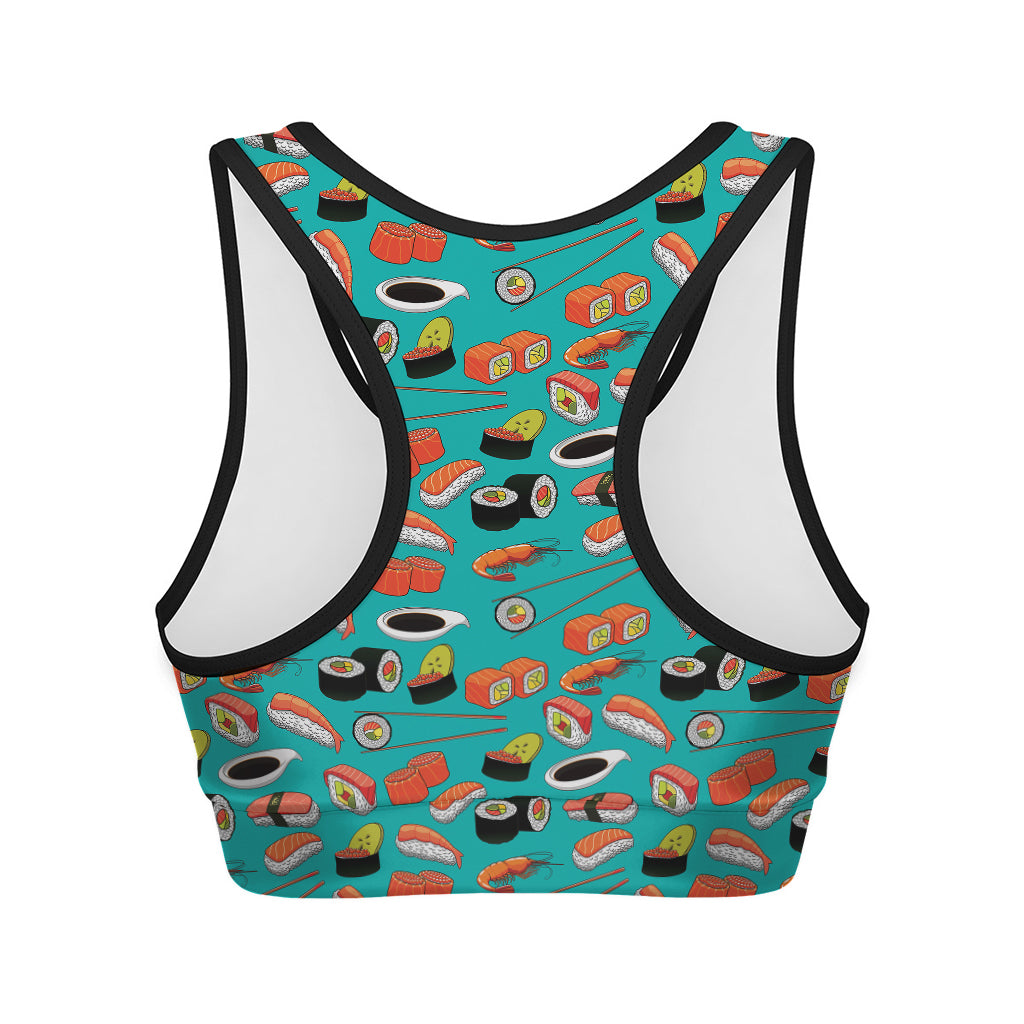 Japanese Sushi And Rolls Pattern Print Women's Sports Bra