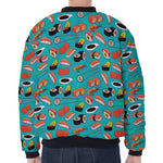 Japanese Sushi And Rolls Pattern Print Zip Sleeve Bomber Jacket