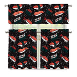 Japanese Sushi Pattern Print 3 Piece Kitchen Curtains