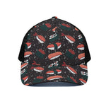 Japanese Sushi Pattern Print Black Mesh Trucker Cap