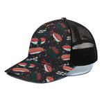 Japanese Sushi Pattern Print Black Mesh Trucker Cap