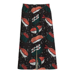 Japanese Sushi Pattern Print Cotton Front Slit Maxi Skirt