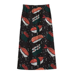 Japanese Sushi Pattern Print Cotton Front Slit Maxi Skirt
