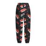 Japanese Sushi Pattern Print Fleece Lined Knit Pants